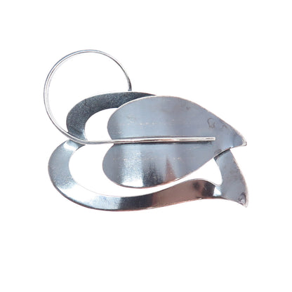 BEAU 925 Sterling Silver Vintage Modernist Floral Leaf Oxidized Pin Brooch