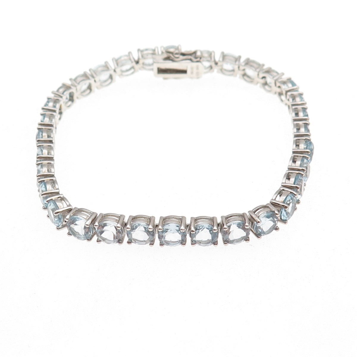 Han 925 Sterling Silver Real Round-Cut Blue Topaz Bracelet 7"