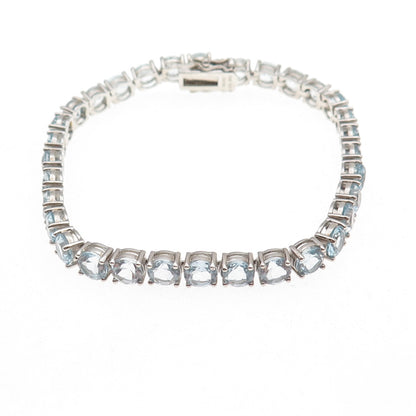 Han 925 Sterling Silver Real Round-Cut Blue Topaz Bracelet 7"