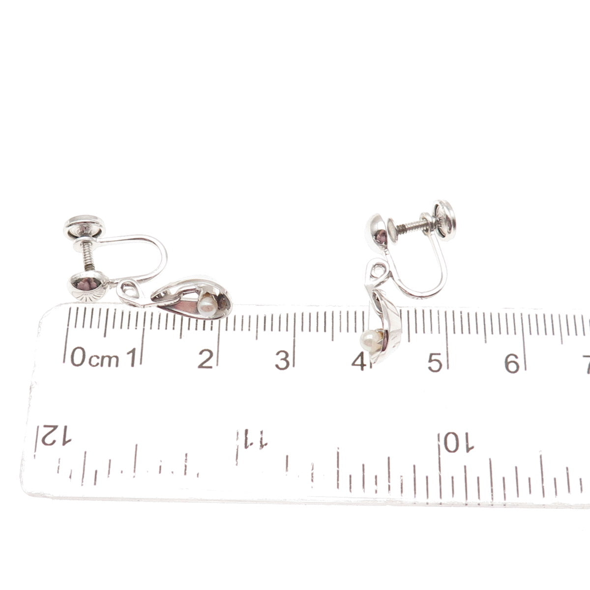 Marvel 925 Sterling Silver Vintage Real Pearl Screw Back Dangle Earrings