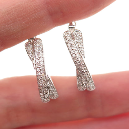 Platinaire 925 Sterling Silver Real Round-Cut Diamond Crisscross Hoop Earrings