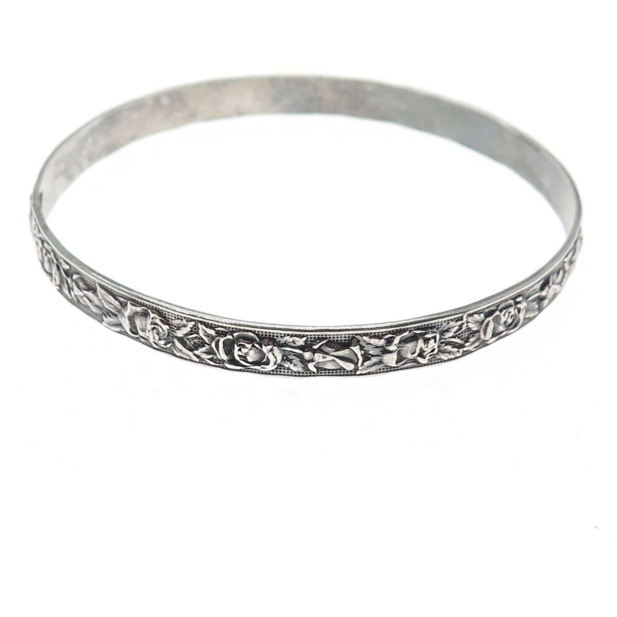 MICHELE 925 Sterling Silver Antique Art Deco Floral Scroll Bangle Bracelet 8"