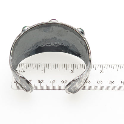 925 Sterling Silver Vintage Mexico Multi-Gem Modernist Adjustable Bracelet 7"