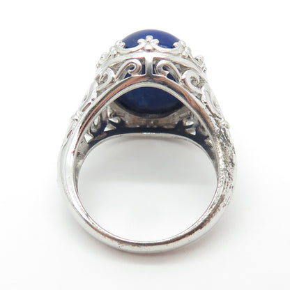 JC Design 925 Sterling Silver Vintage Real Lapis Fleur-de-Lis Ring Size 11