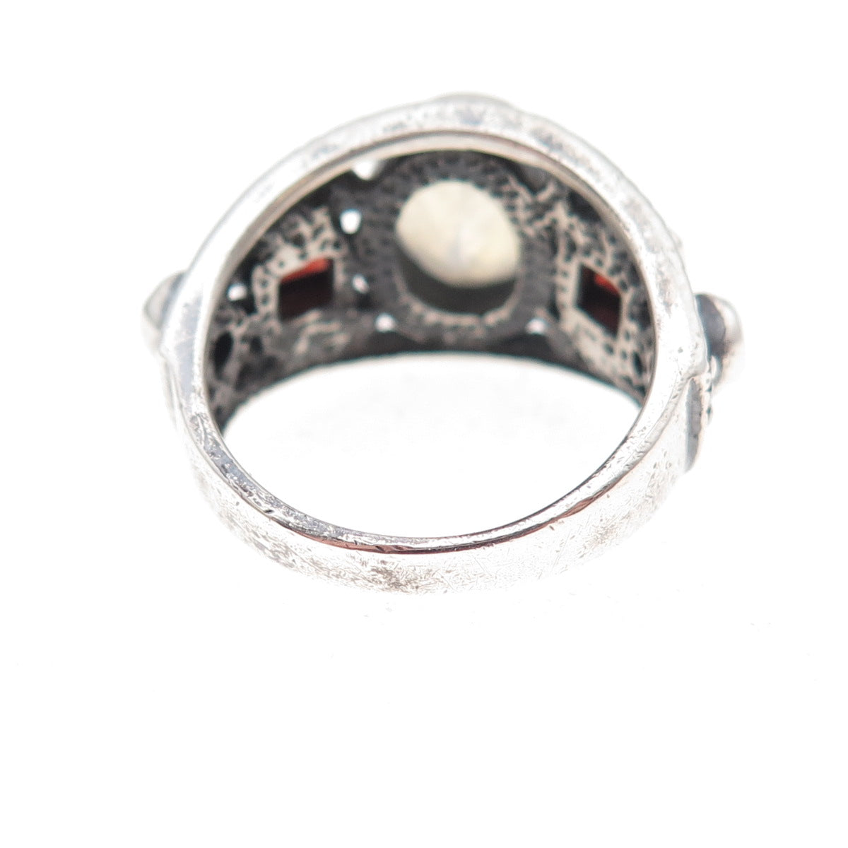 Nicky Butler 925 Sterling Silver Vintage Real Moonstone Garnet Pearl Ring Size 7
