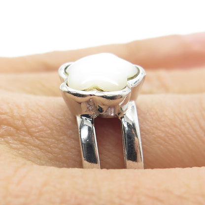 925 Sterling Silver Vintage Real Mother-of-Pearl Flower Ring Size 8.5