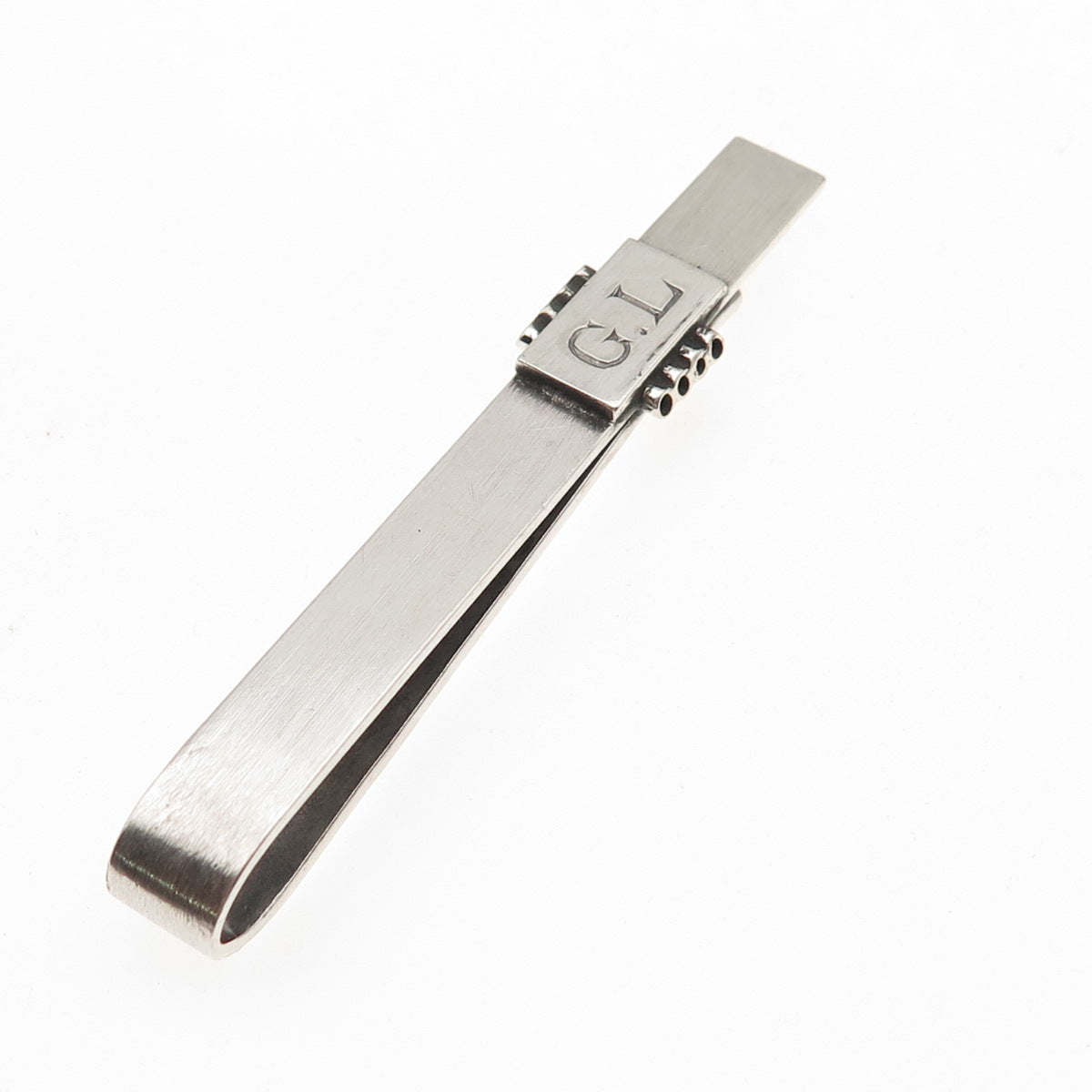 Georg Jensen Sterling Silver Vintage Engraved Modernist Oxidized Tie Clip #208