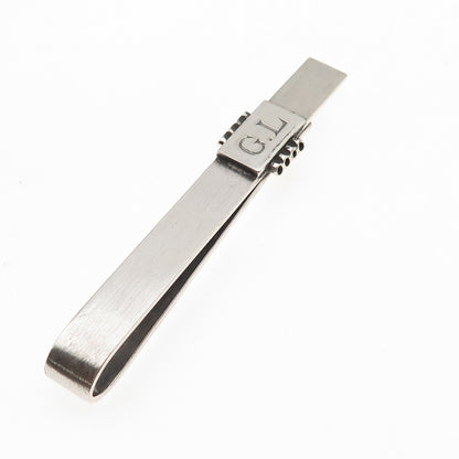 Georg Jensen Sterling Silver Vintage Engraved Modernist Oxidized Tie Clip #208
