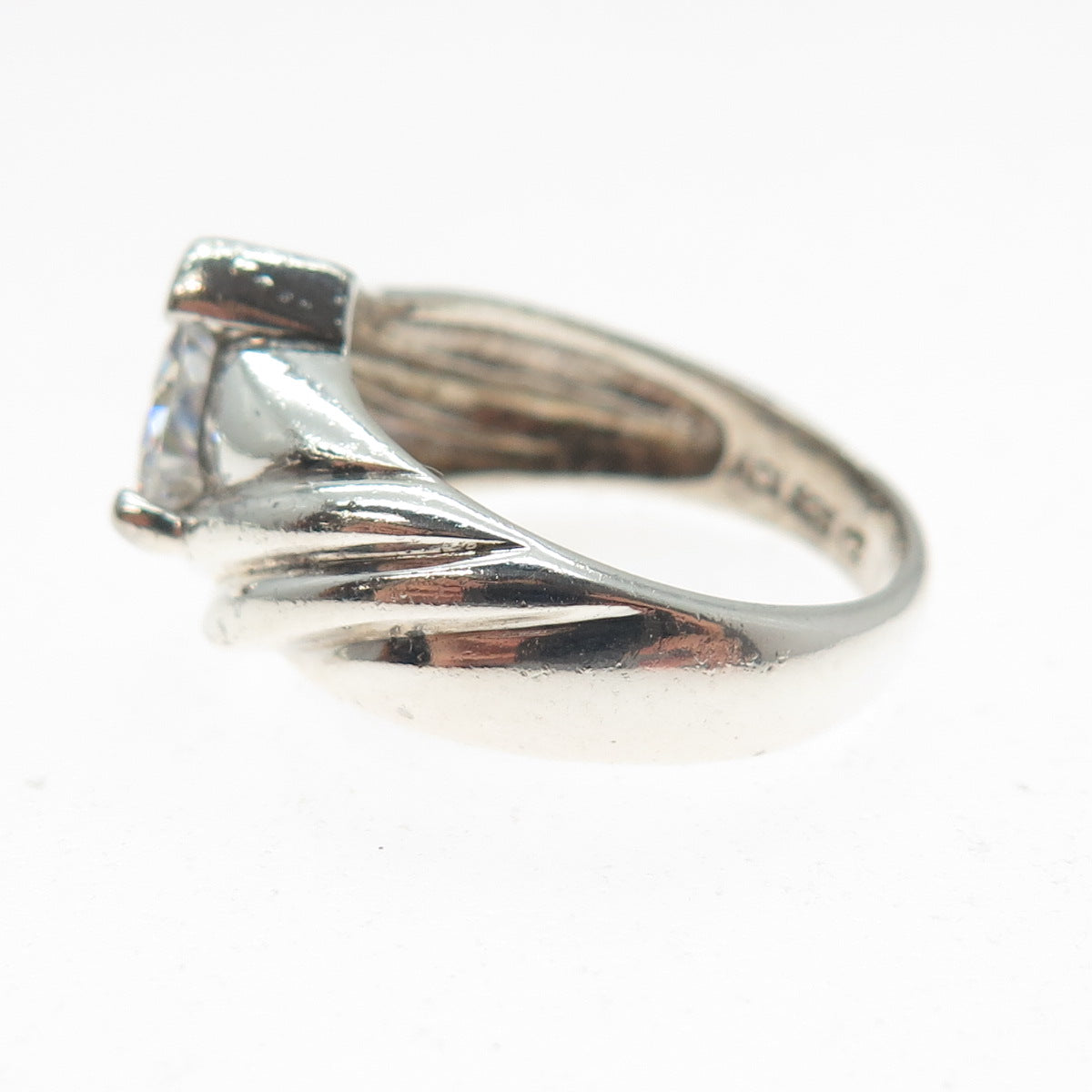 925 Sterling Silver Vintage Triangle-Cut C Z Modernist Ring Size 7
