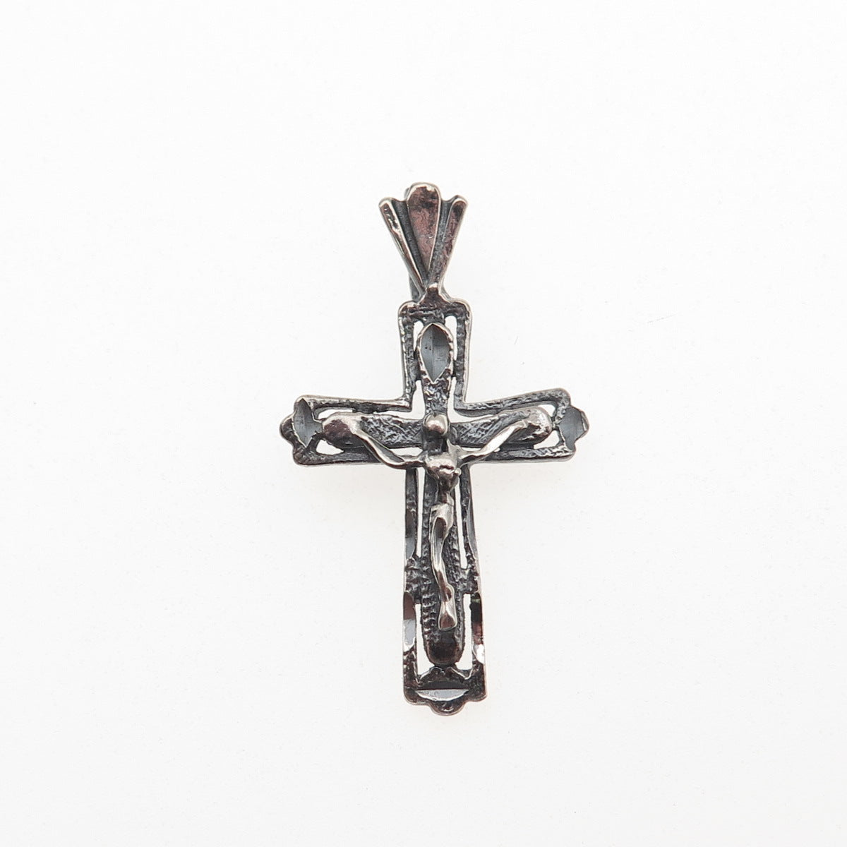 925 Sterling Silver Vintage Crucifix Cross Oxidized Charm Pendant