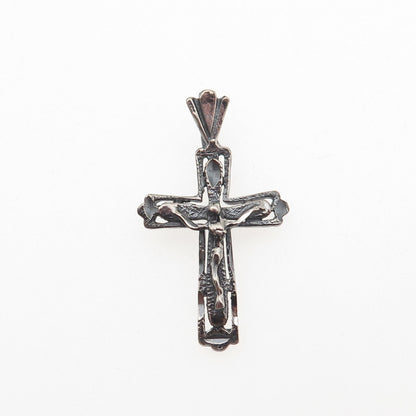 925 Sterling Silver Vintage Crucifix Cross Oxidized Charm Pendant