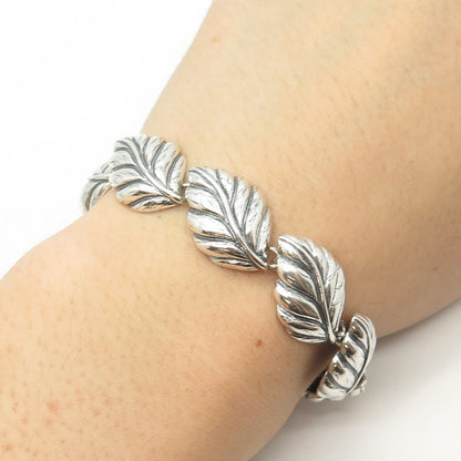 925 Sterling Silver Vintage Leaf Link Bracelet 8.25"