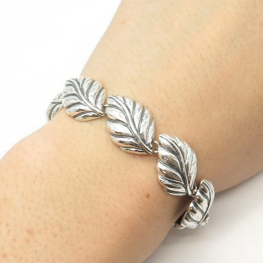 925 Sterling Silver Vintage Leaf Link Bracelet 8.25"