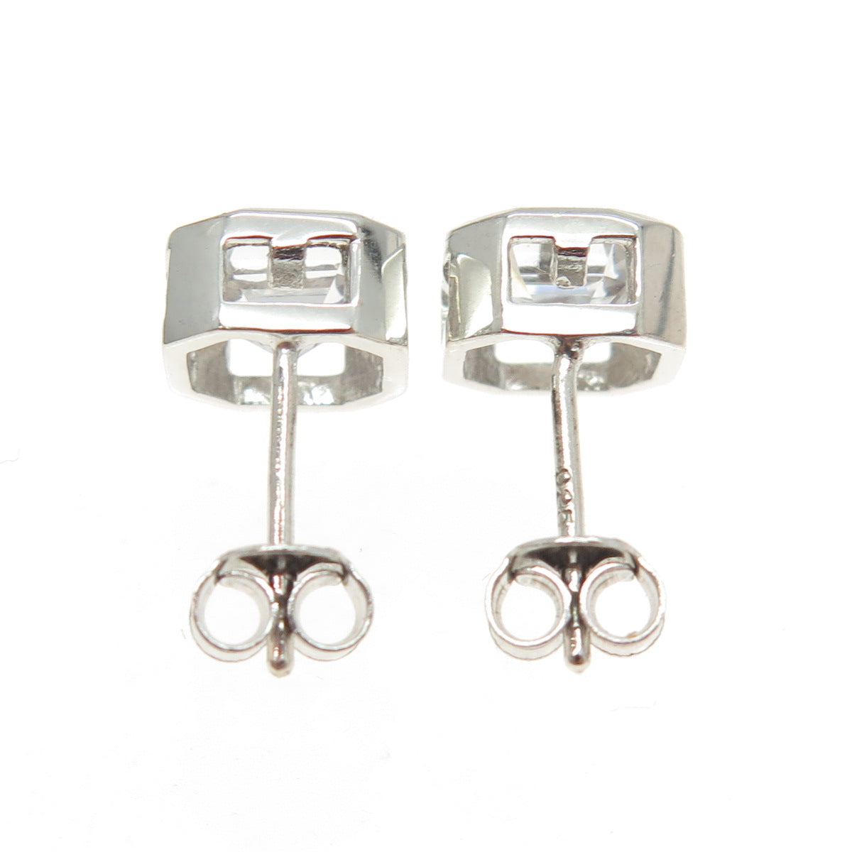 925 Sterling Silver Octagon-Cut Shaped C Z Stud Earrings