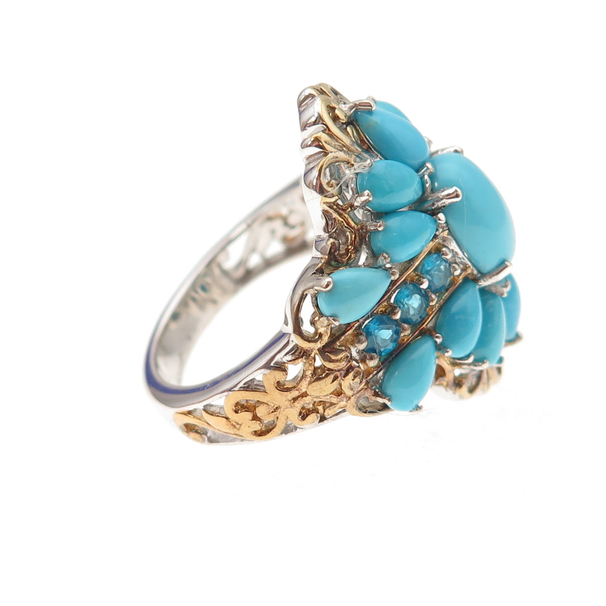 D'Joy Sterling Silver 2-Tone Real Sleeping Beauty Turquoise Apatite Ring Size 8