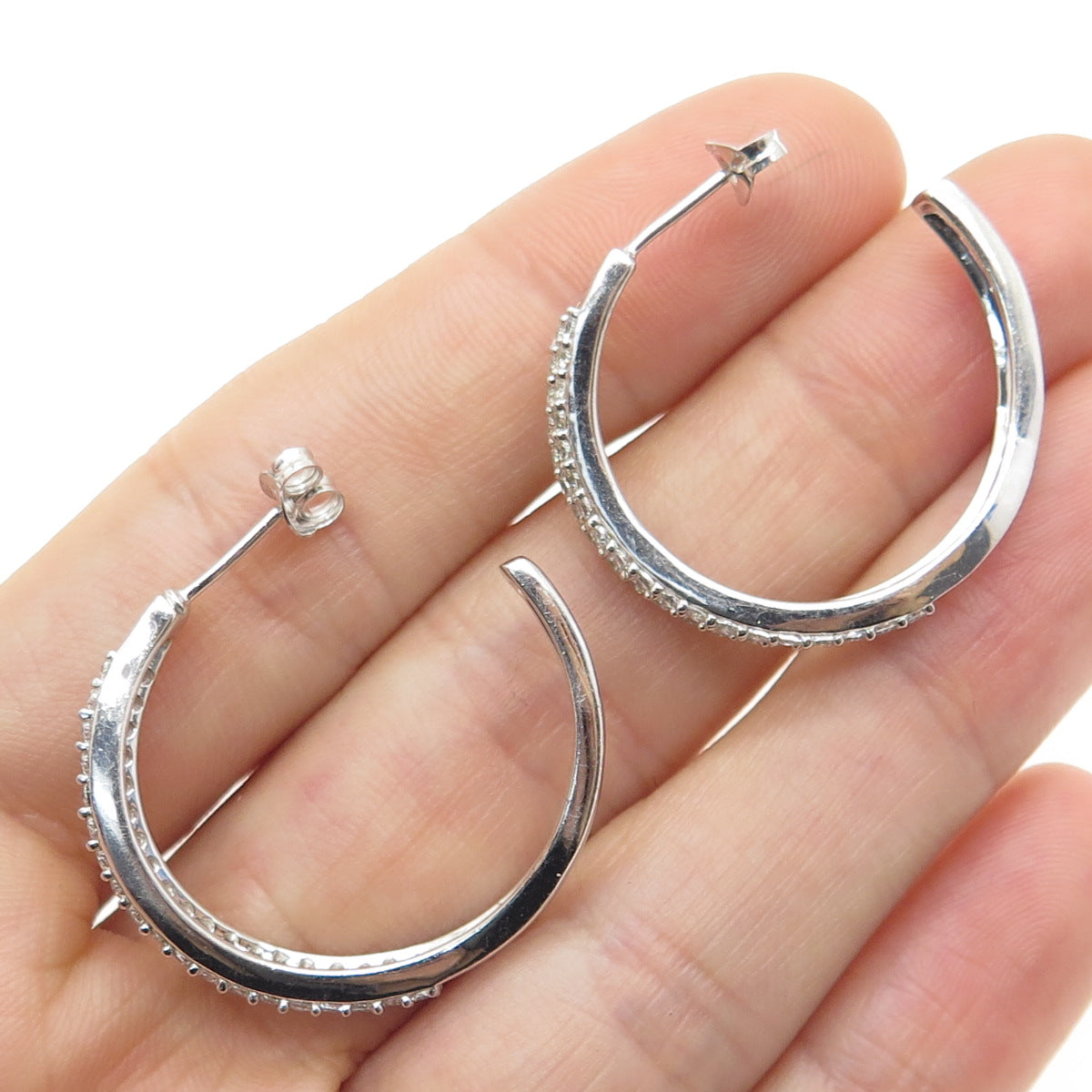 925 Sterling Silver Round-Cut C Z Wavy Hoop Earrings