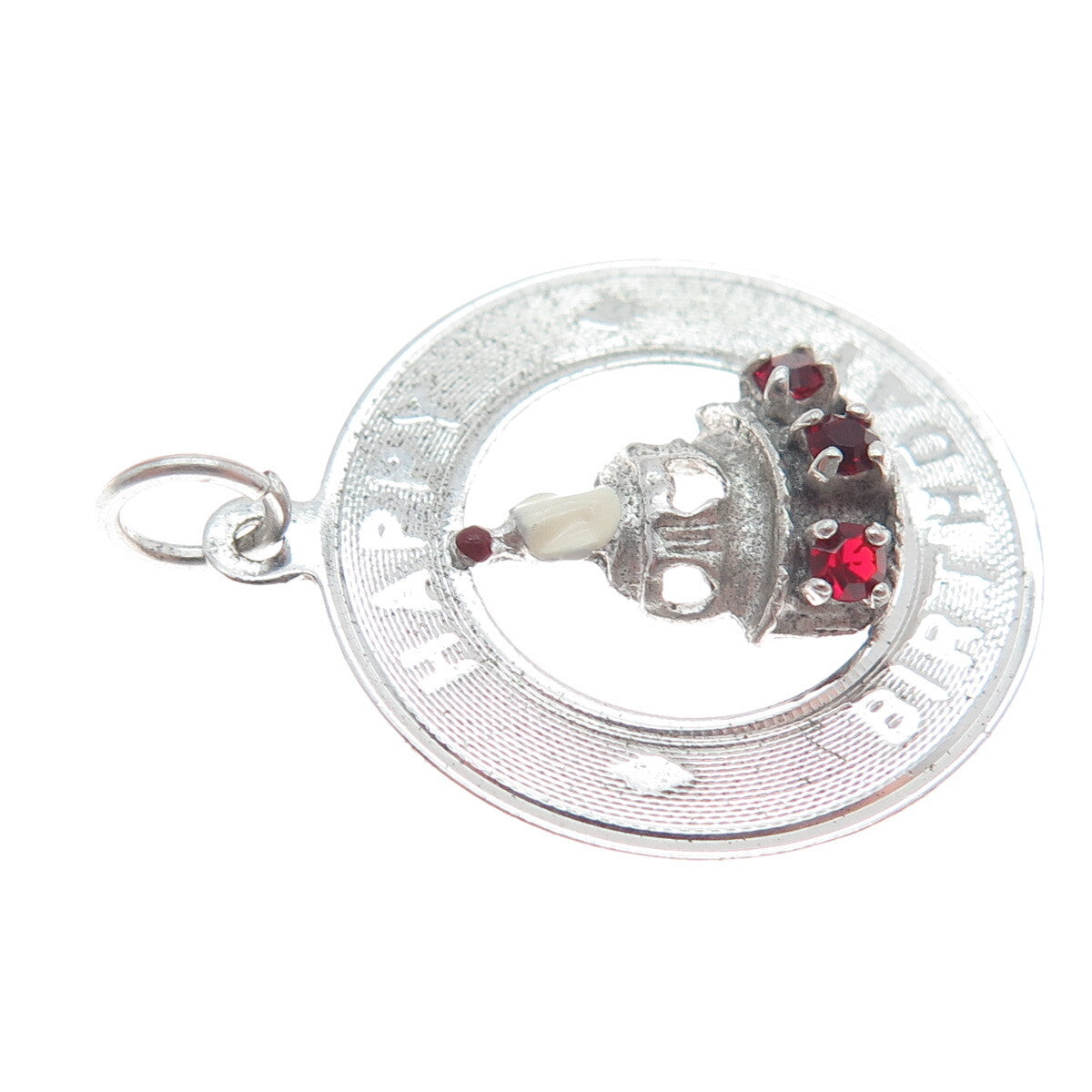MARC MERCY 925 Sterling Silver Vintage Rhinestone "Happy Birthday" Cake Pendant