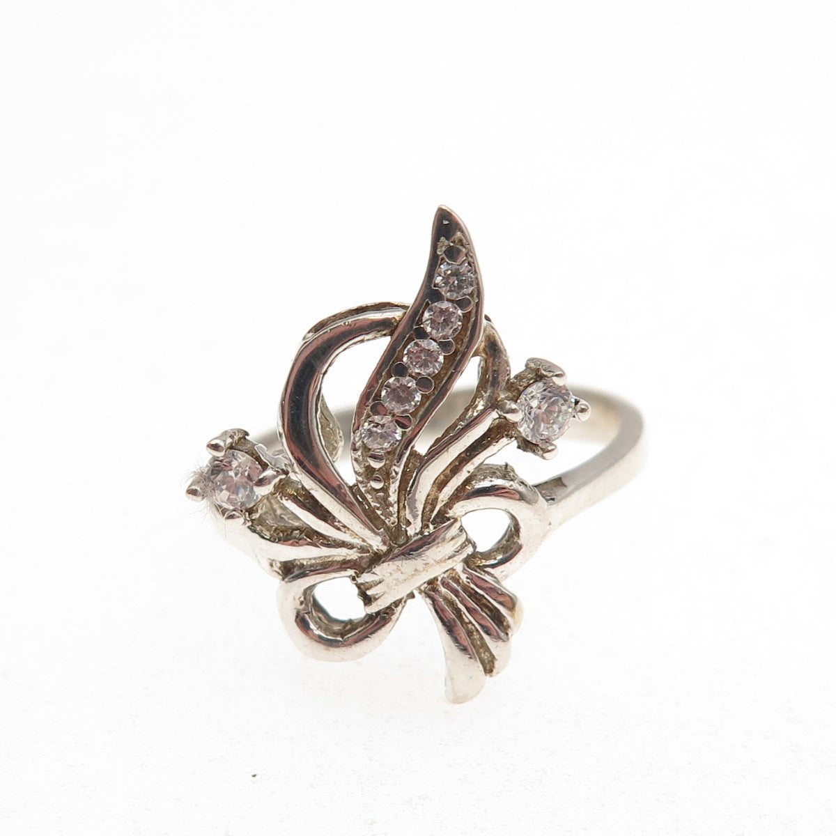 925 Sterling Silver Round-Cut C Z Floral Ring Size 6.5