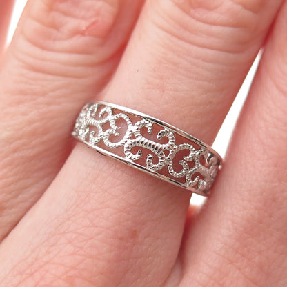 925 Sterling Silver Ornate Heart & Butterfly Band Ring Size 7