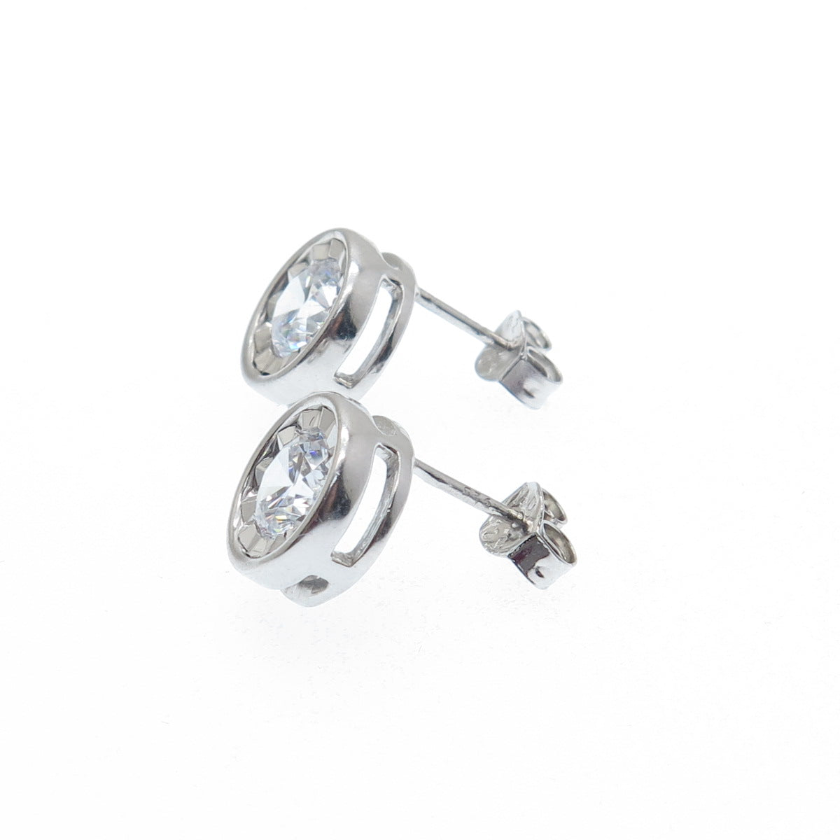 925 Sterling Silver Round-Cut C Z Stud Earrings