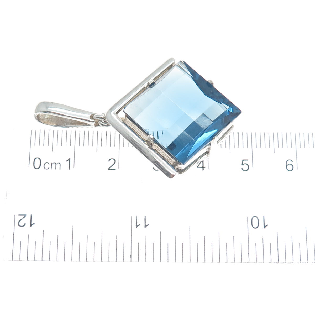 925 Sterling Silver Vintage Checkered Blue Glass Modernist Pendant