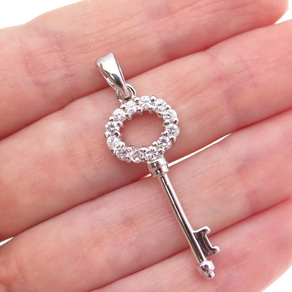 925 Sterling Silver Round-Cut C Z Key Charm Pendant
