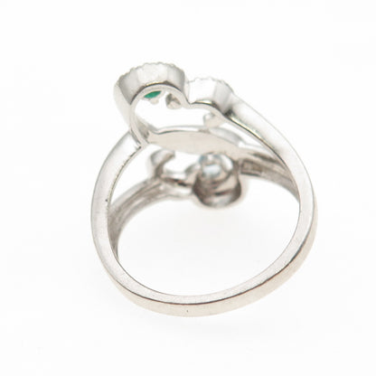 925 Sterling Silver Round-Cut Blue & Green C Z Interlocked Heart Ring Size 7.5