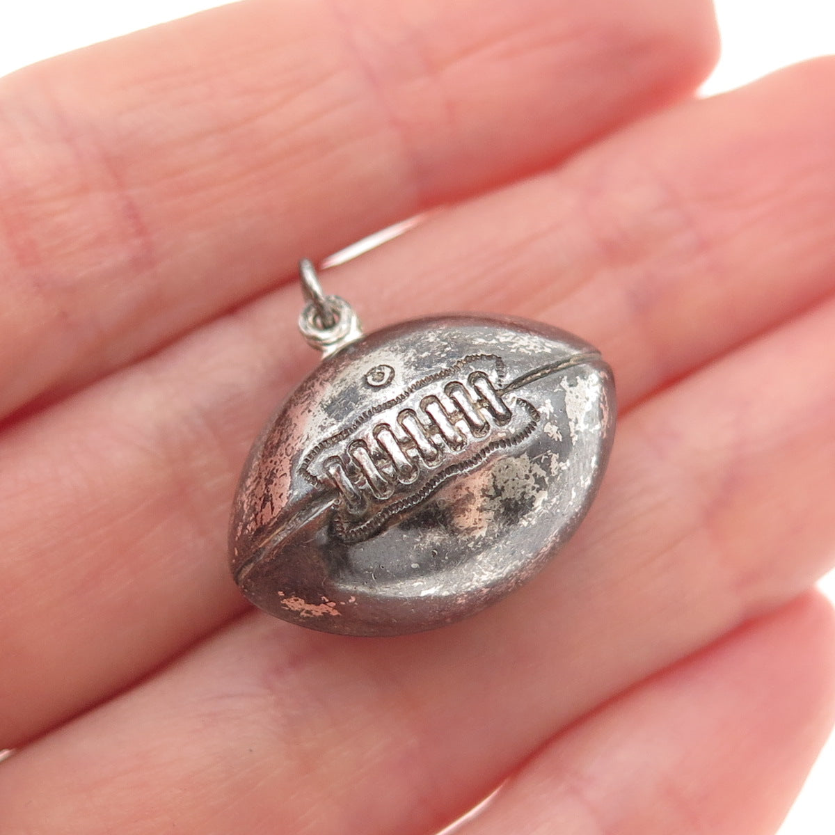 925 Sterling Silver Vintage Football Ball Oxidized 3D Mini Charm Pendant