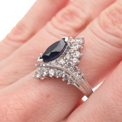 JH Young Sterling Silver Lab-Created Sapphire Real White Topaz Ring Size 7.25