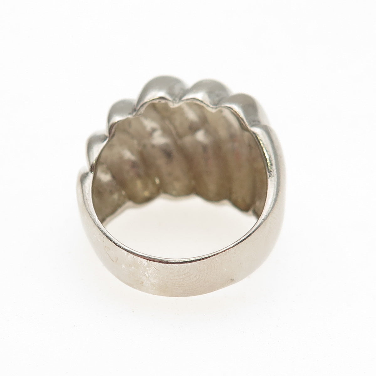 925 Sterling Silver Vintage Modernist Ribbed Dome Ring Size 7.25