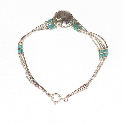 925 Sterling Vintage Southwestern Real Turquoise Concho Liquid Chain Bracelet 7"