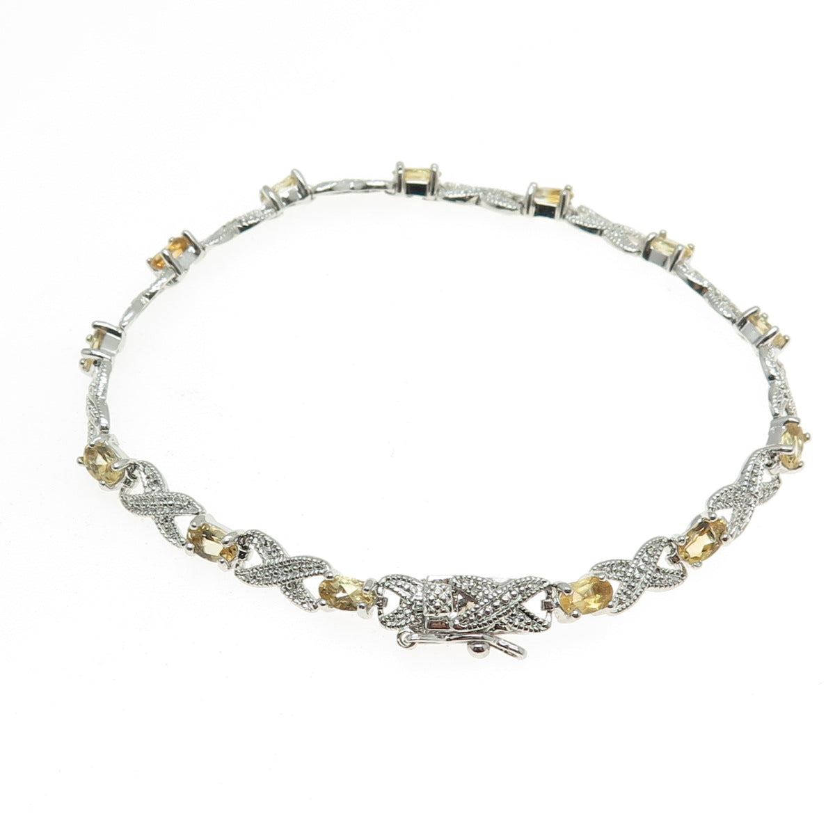 DEE BERKLEY JEWELRY Sterling Silver Diamond Accent & Citrine "X" Bracelet 7.25"