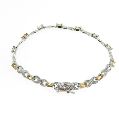 DEE BERKLEY JEWELRY Sterling Silver Diamond Accent & Citrine "X" Bracelet 7.25"