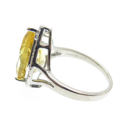 DSMK 925 Sterling Silver White Diamond & Pear-Cut Citrine Gem Ring Size 7.25