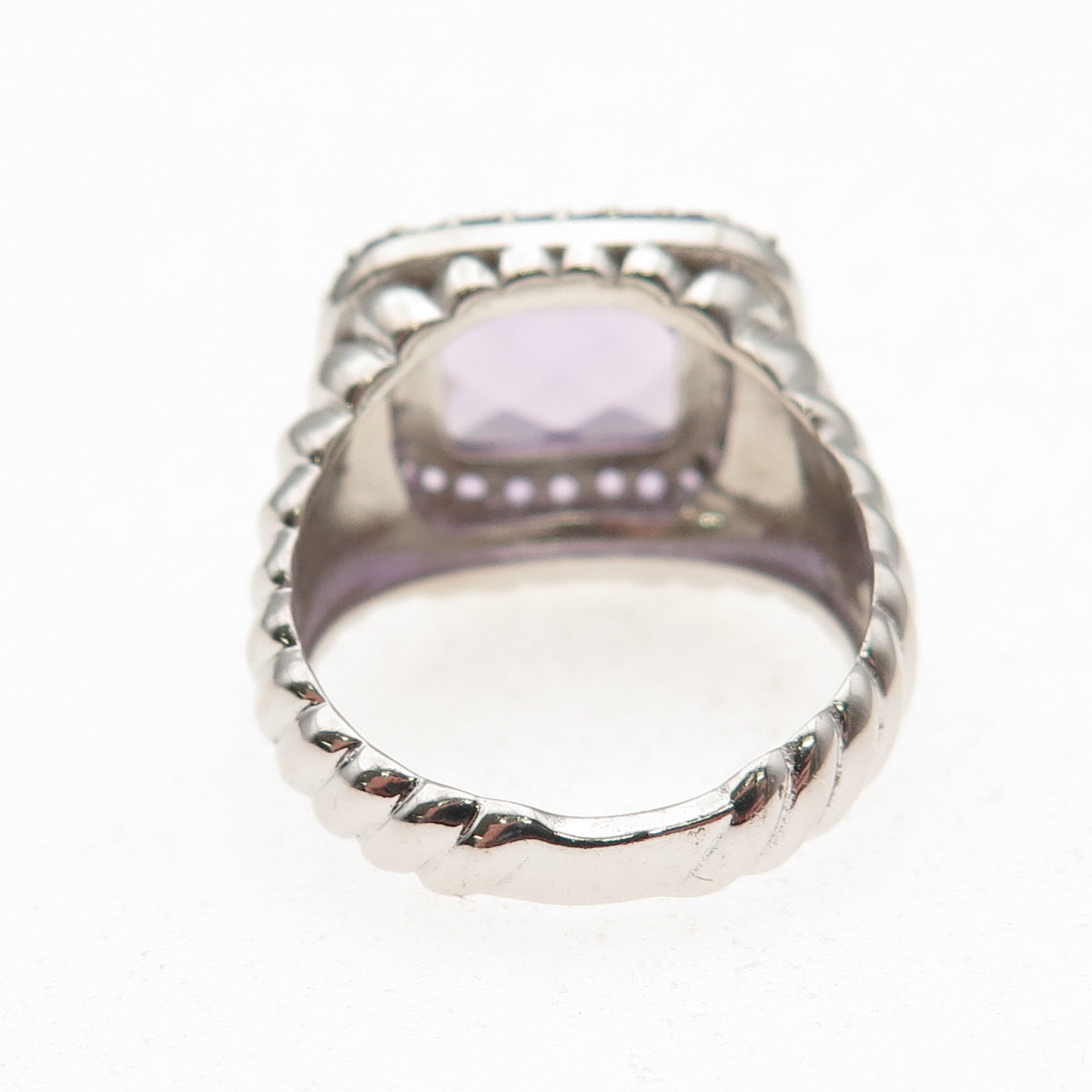 925 Sterling Silver Vintage Real Amethyst Modernist Ring Size 7.25