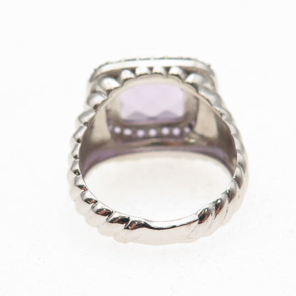 925 Sterling Silver Vintage Real Amethyst Modernist Ring Size 7.25