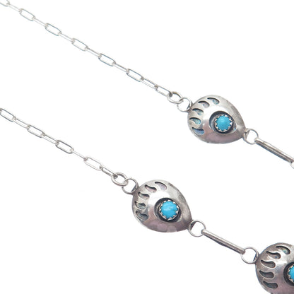SELENA JAKE Old Pawn 925 Sterling Silver Turquoise Bear Paw Chain Necklace 18"