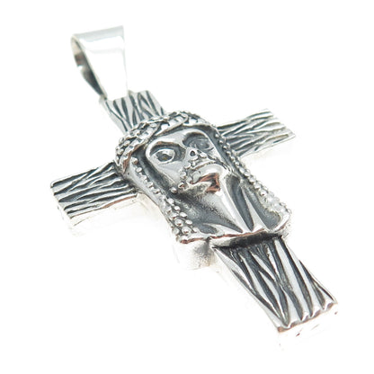 950 Silver Vintage Jesus Cross Oxidized Pendant