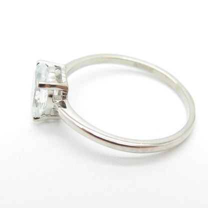 DAZZLERS 925 Sterling Silver Real Oval-Cut White Topaz Engagement Ring Size 8