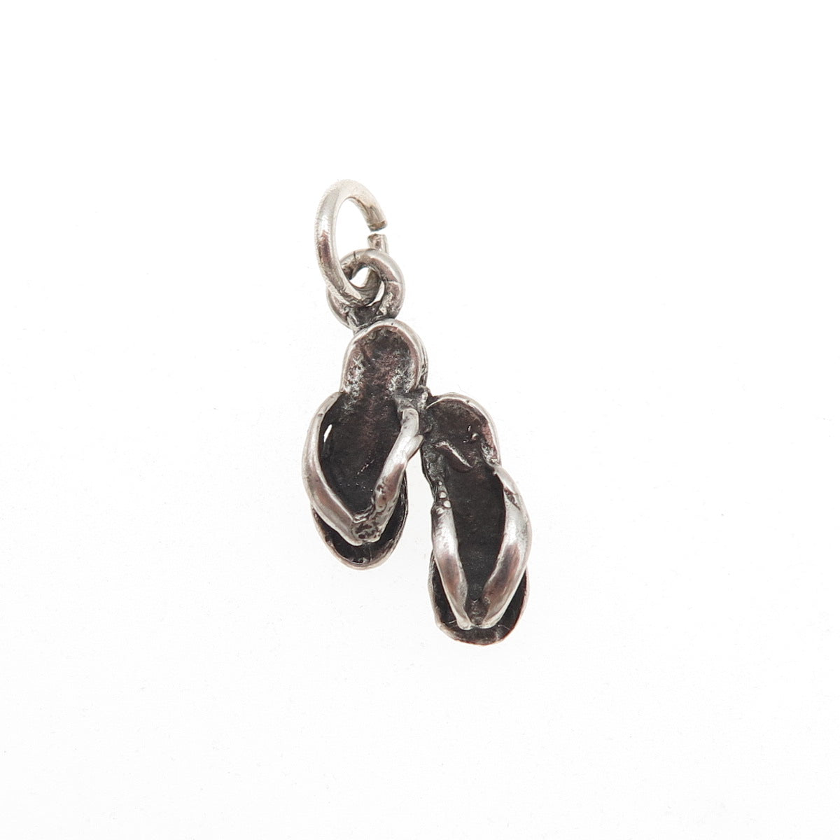 925 Sterling Silver Vintage Flip Flops Oxidized 3D Mini Charm Pendant