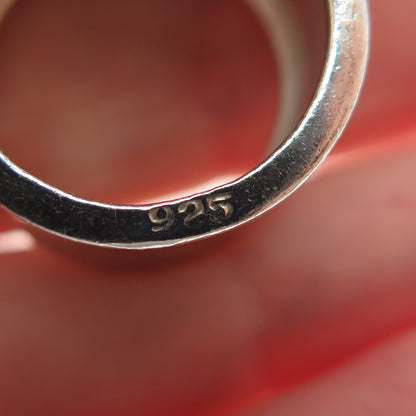 925 Sterling Silver Vintage Modernist Hammered Finish Oxidized Ring Size 6.5