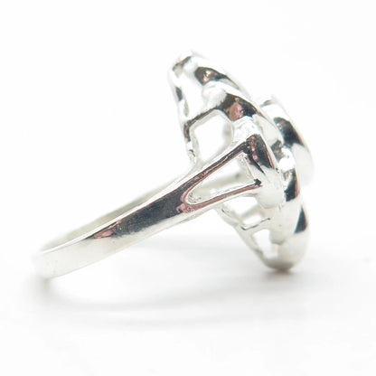 925 Sterling Silver Vintage Honeycomb Modernist Cocktail Ring Size 5.25
