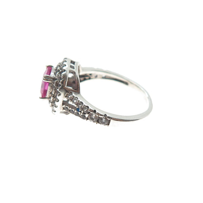925 Sterling Silver Lab-Created Ruby & C Z Ring Size 5.25