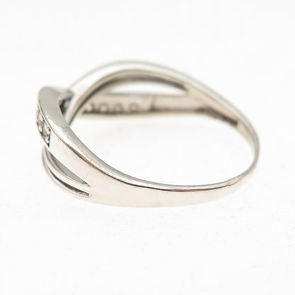 925 Sterling Silver Round-Cut C Z Crisscross Ring Size 8.5