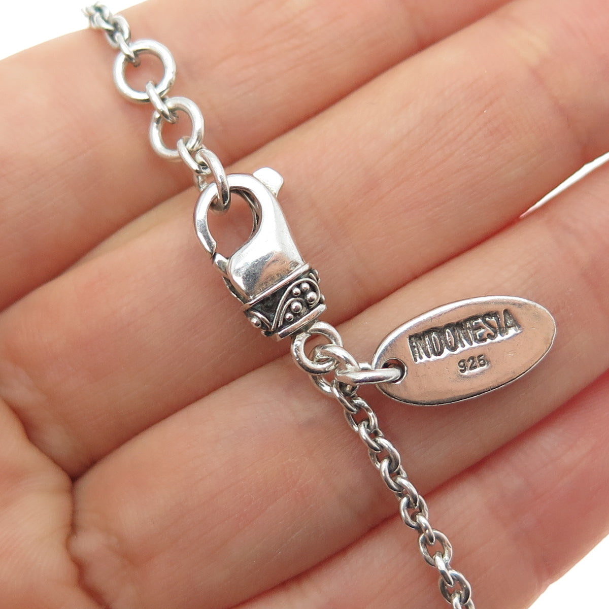 LOIS HILL 925 Sterling Silver Vintage Granulated Scroll Cable Chain Necklace 18"