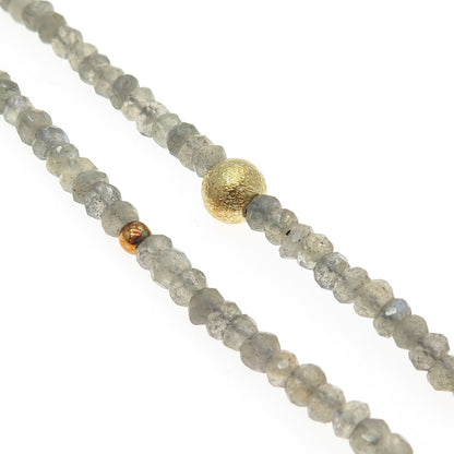 925 Sterling Silver Gold Plated Real Labradorite Beaded Bar Necklace 16-18"