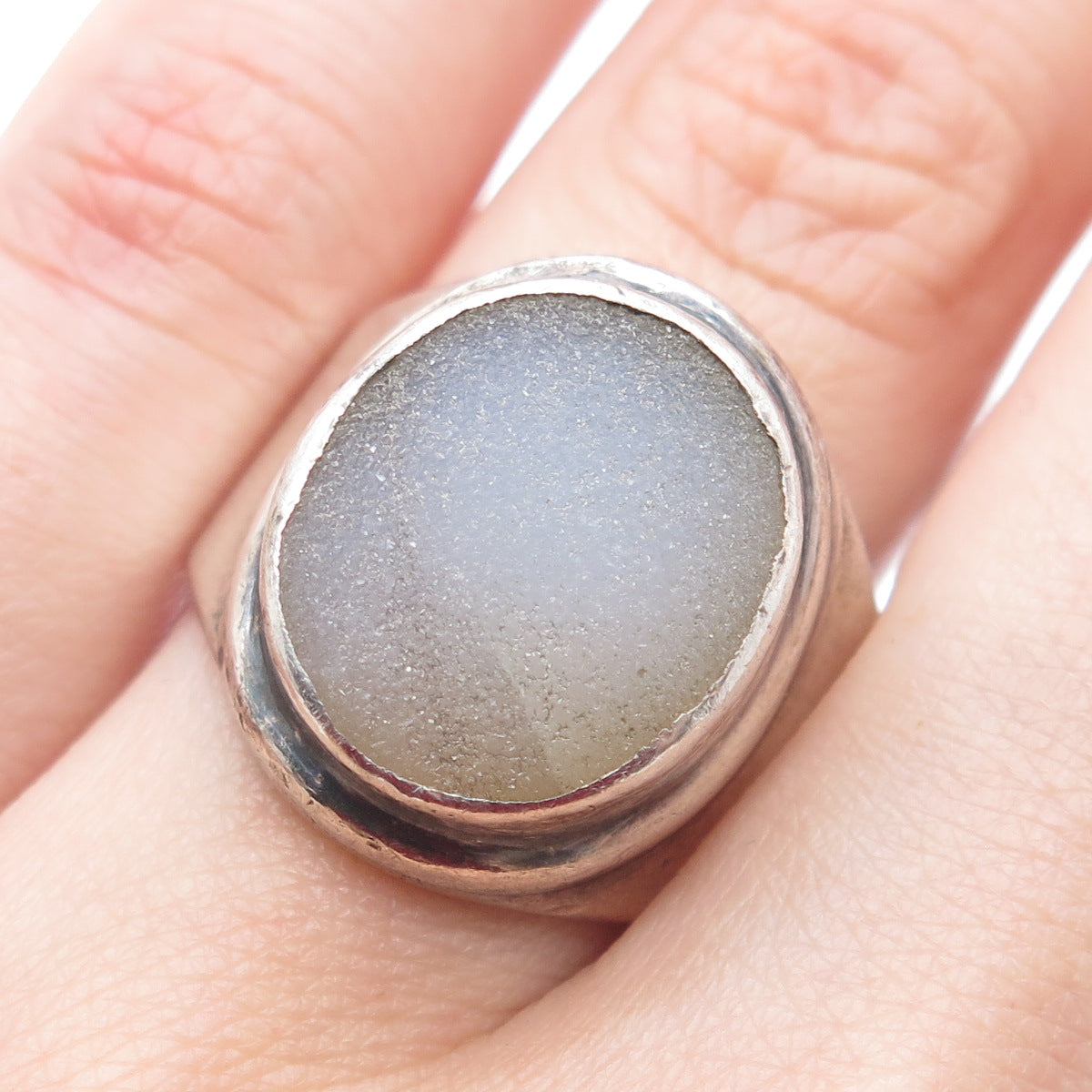 J. LEWIS 925 Sterling Silver Vintage Real Druzy Modernist Ring Size 8