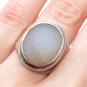 J. LEWIS 925 Sterling Silver Vintage Real Druzy Modernist Ring Size 8