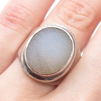 J. LEWIS 925 Sterling Silver Vintage Real Druzy Modernist Ring Size 8