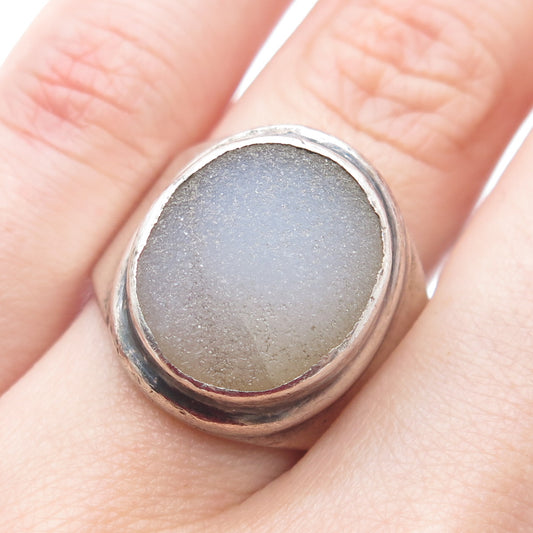 J. LEWIS 925 Sterling Silver Vintage Real Druzy Modernist Ring Size 8